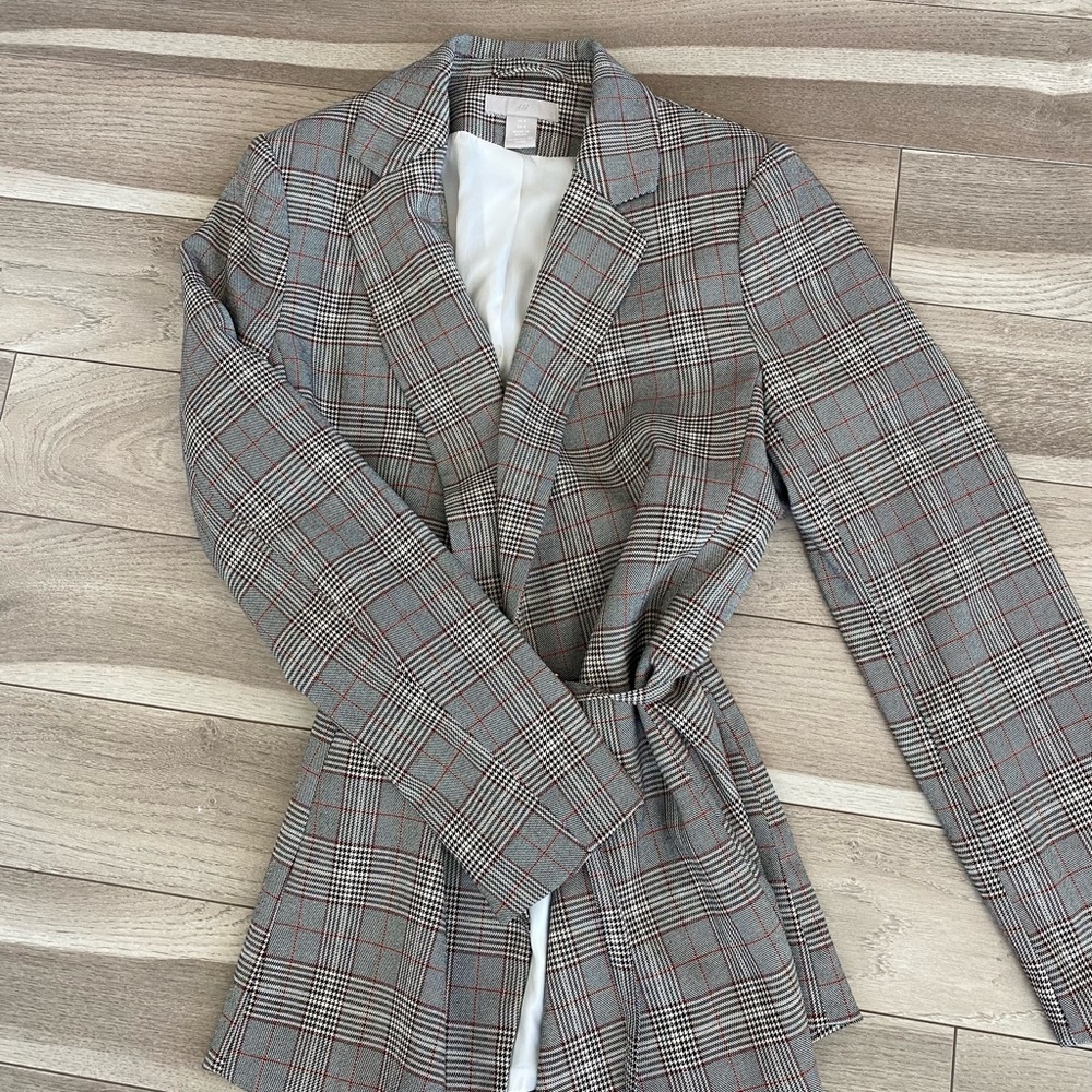 H&M Belted Plaid Blazer